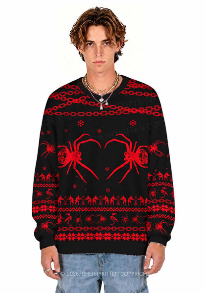 Halloween Skull Spider Y2K Knit Sweatshirt Cherrykitten