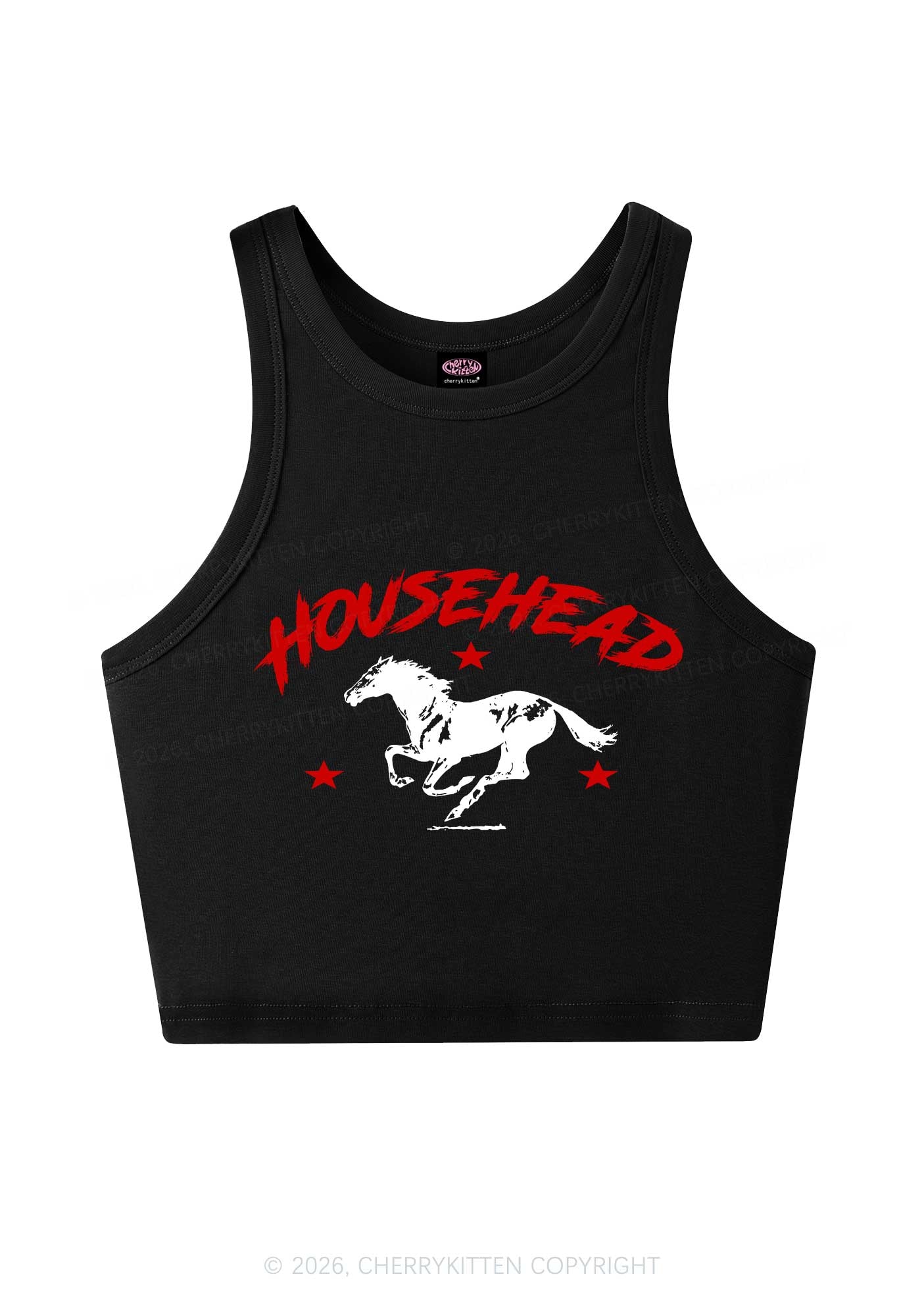 Retro Star Househead Horse Y2K Crop Tank Top Cherrykitten