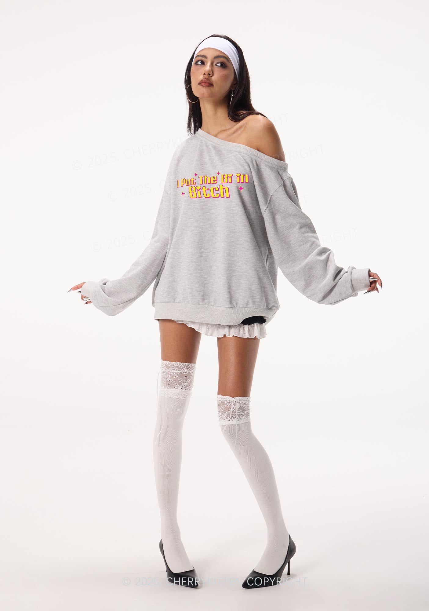 Put The Bi In Bxxch Y2K Off Shoulder Sweatshirts Cherrykitten