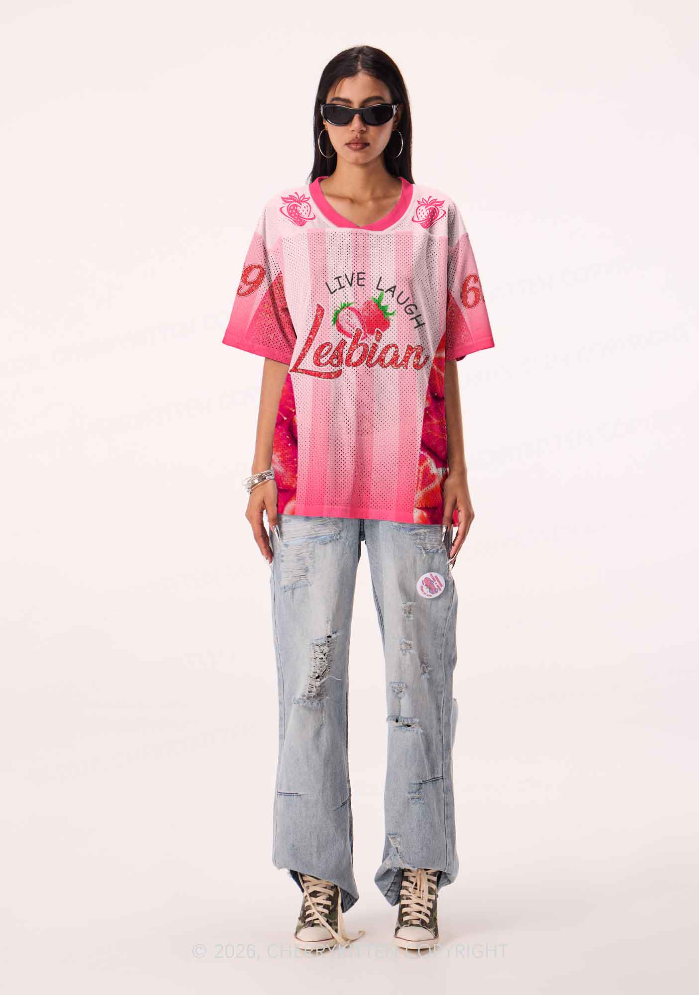 Live Laugh Lesbian Strawberry Pride Y2K Sport Jersey Shirts Cherrykitten