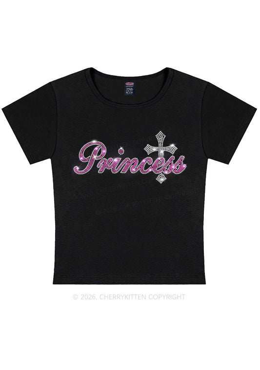 Rhinestone Princess Cross Y2K Baby Tee Cherrykitten