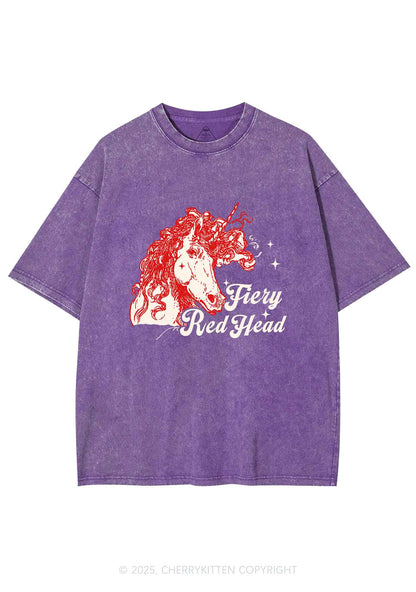 Fiery Red Head Y2K Shirts Washed Tee Cherrykitten