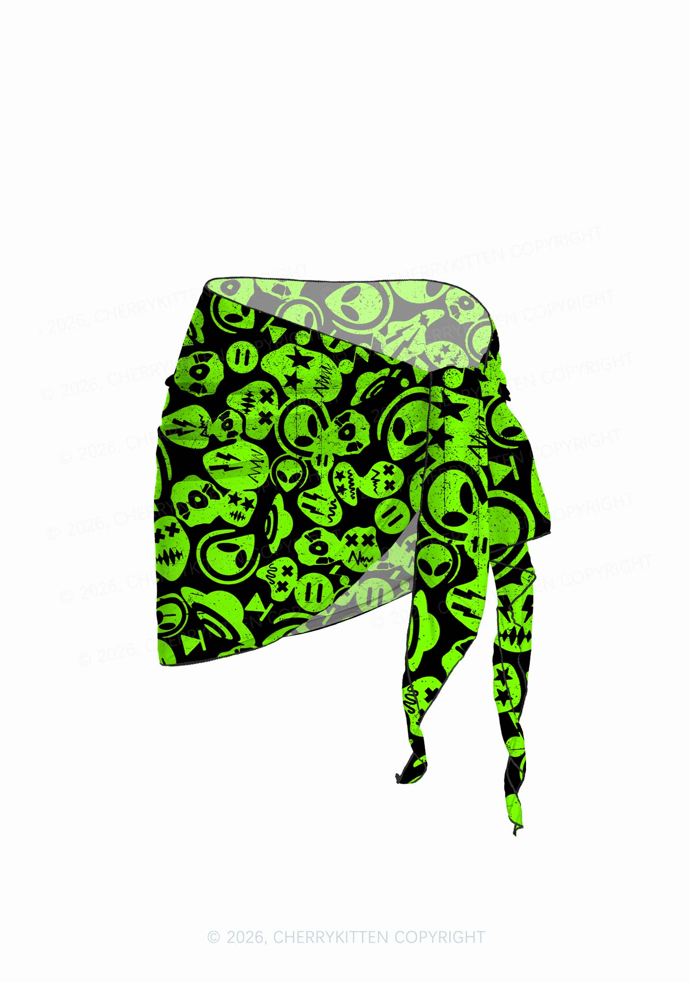 Green Alien Doodle Y2K Print Bikini Set Cherrykitten