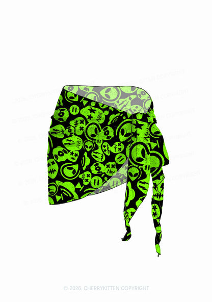 Green Alien Doodle Y2K Print Bikini Set Cherrykitten