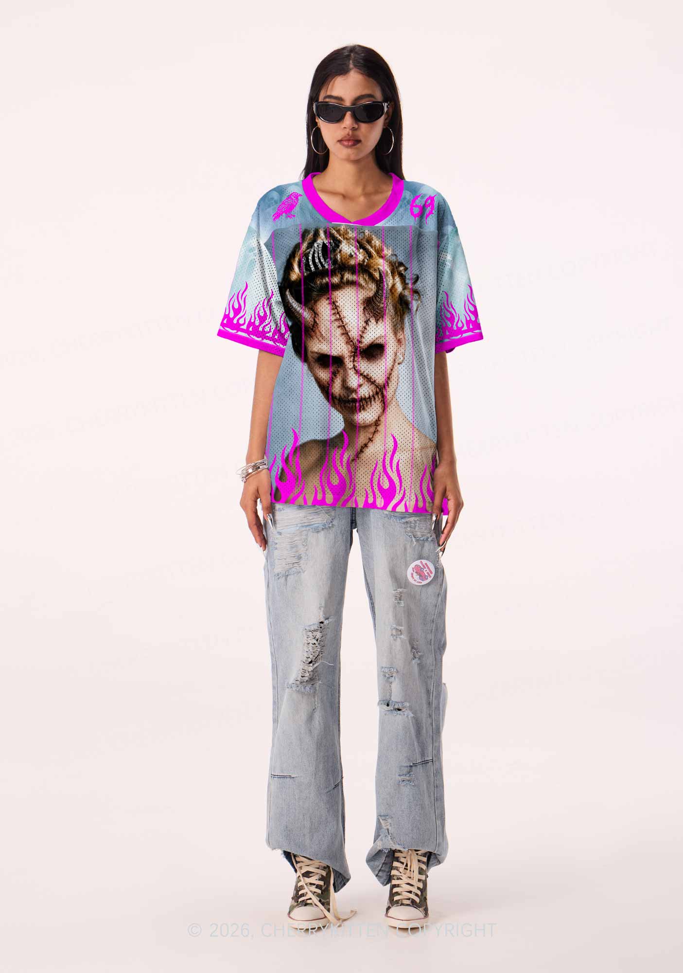 Halloween Scar Horned Demon Woman Y2K Sport Jersey Shirts Cherrykitten