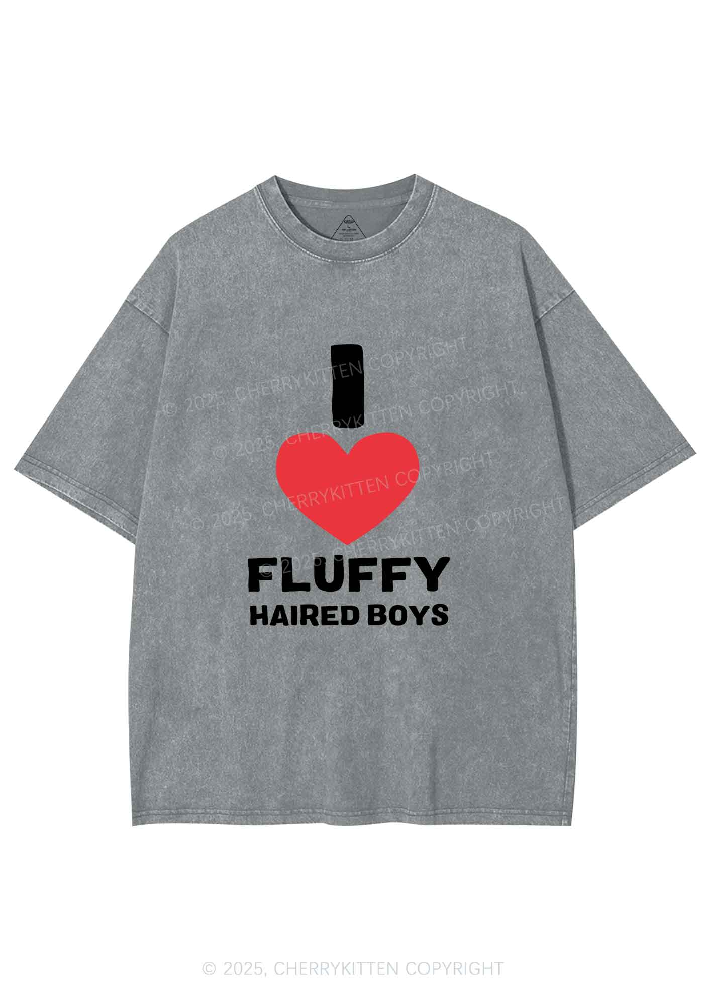 I Love Fluffy Haired Boys Y2K Shirts Washed Tee Cherrykitten