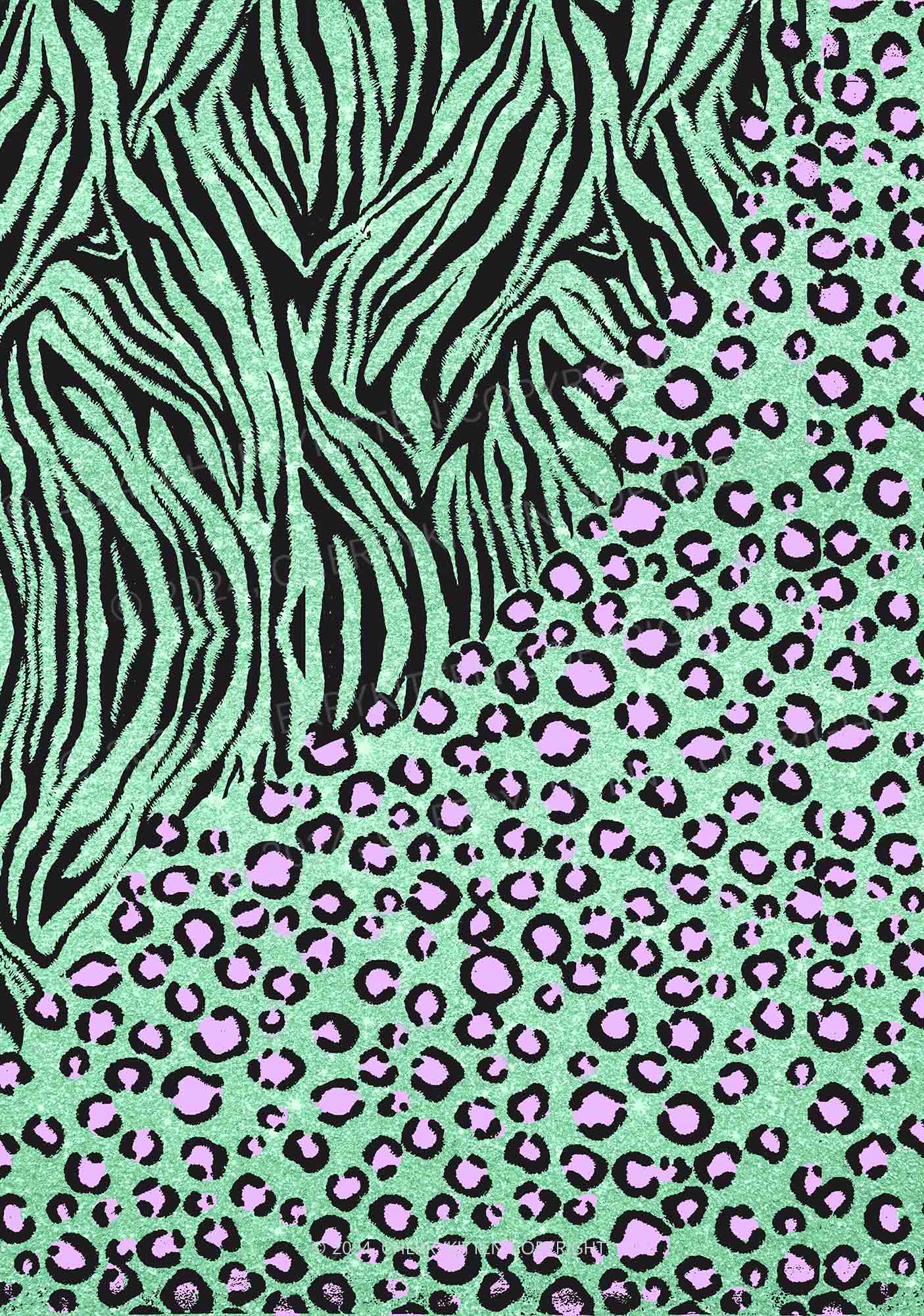 Green Zebra Pink Leopard Y2K Print Bikini Set Cherrykitten
