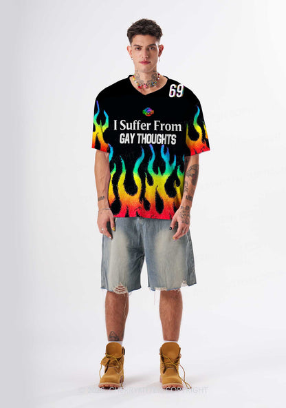 Gay Thoughts Rainbow Flame Pride Y2K Sport Jersey Shirts Cherrykitten
