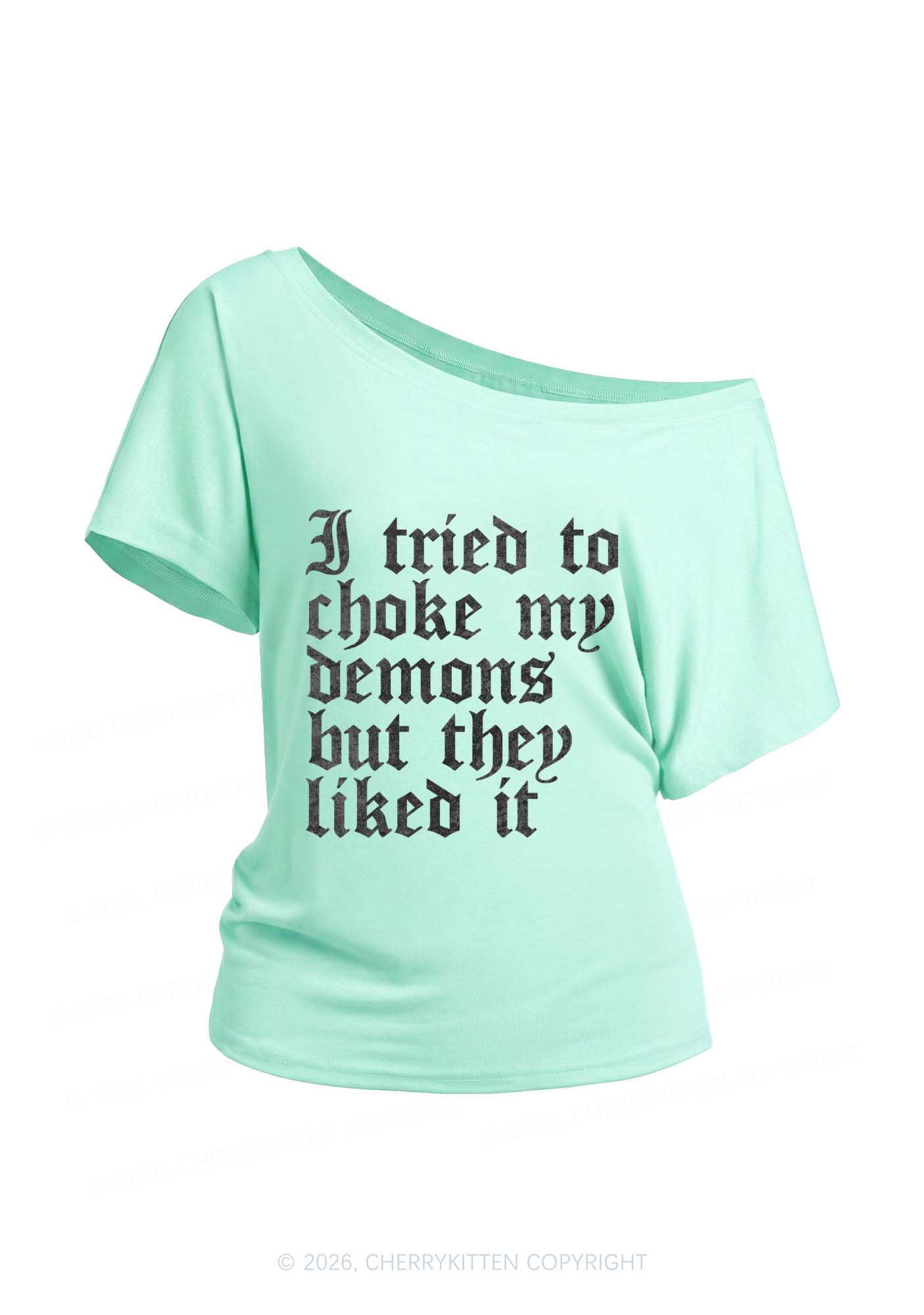 Halloween Choke Demons They Liked Y2K Off Shoulder Tee Cherrykitten