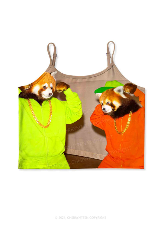 Hip Hop Red Panda Y2K Print Cami Crop Top Cherrykitten