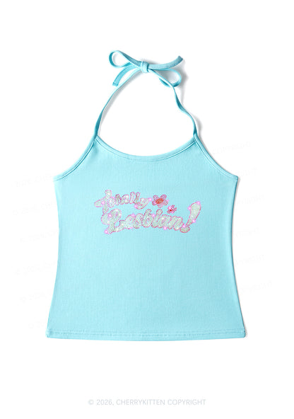 Rhinestone Totally Lesbian Pride Y2K Halter Neck Cami Cherrykitten