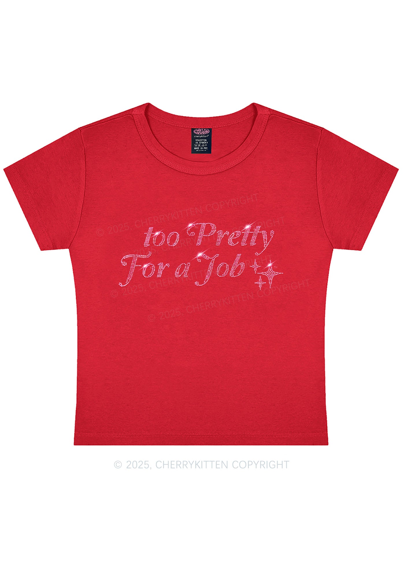 Rhinestone Too Pretty For Job Y2K Baby Tee Cherrykitten