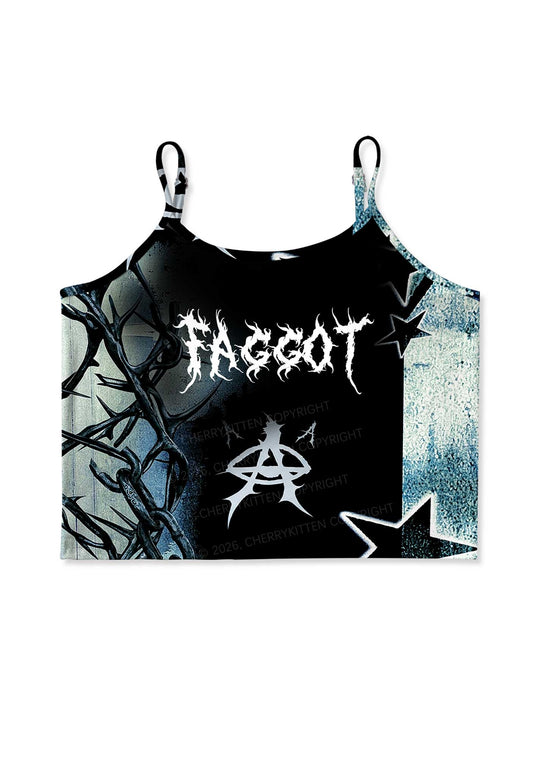Black Thorn Faggot Pride Y2K Print Cami Crop Top Cherrykitten