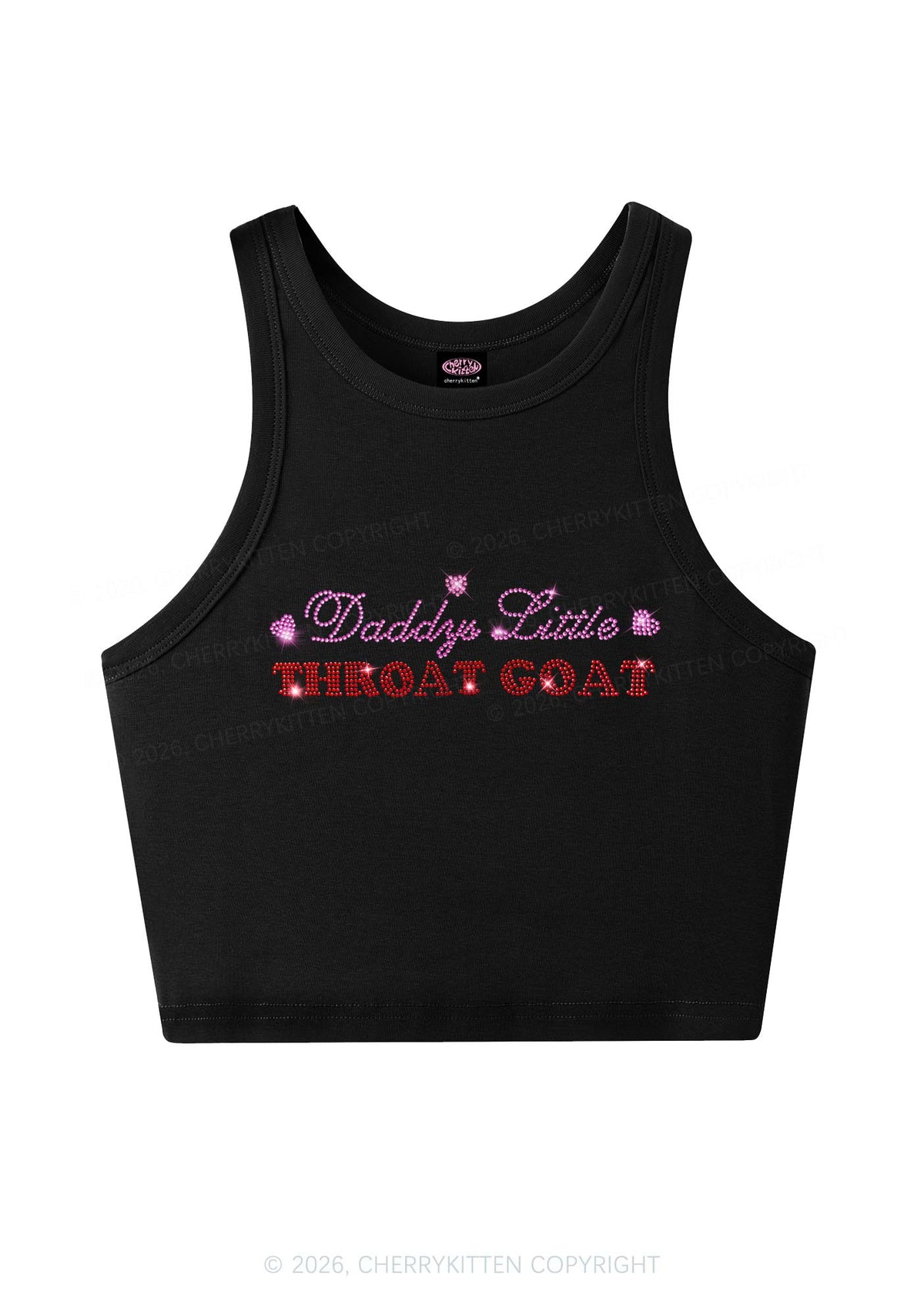 Rhinestone Daddys Little Throat Goat Y2K Crop Tank Top Cherrykitten