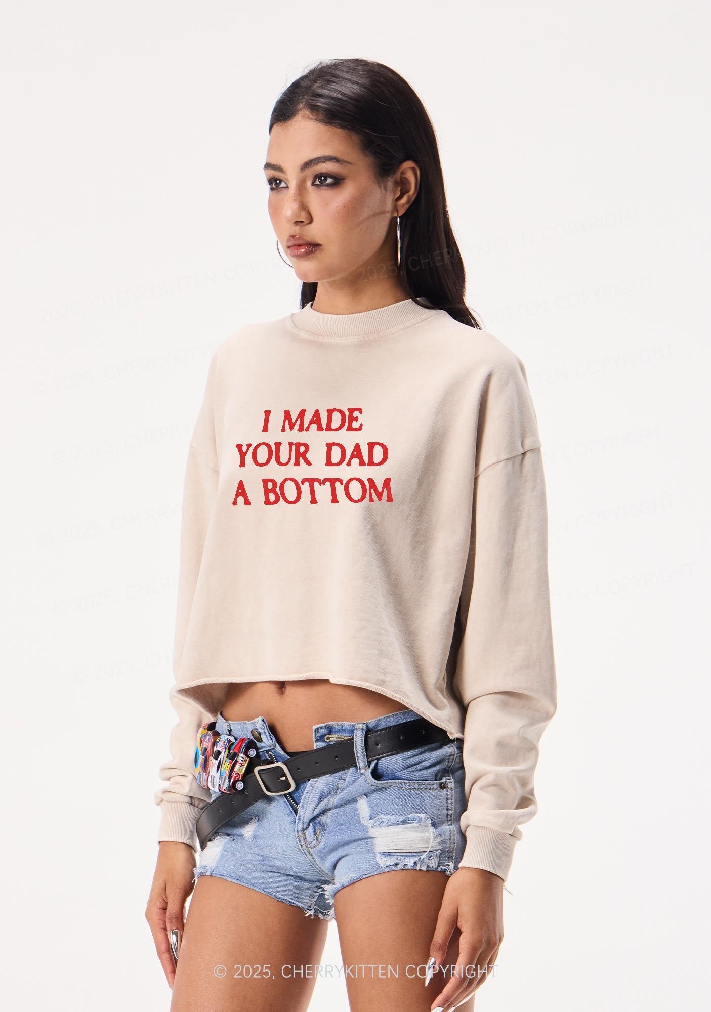 Made Your Dad Bottom Pride Y2K Crop Washed Sweatshirts Cherrykitten
