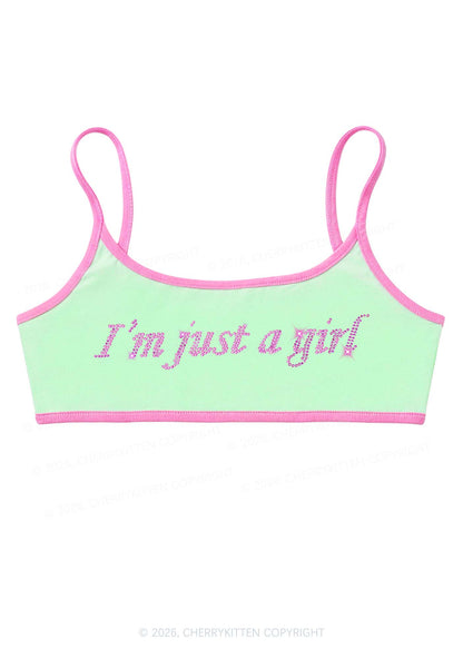 Rhinestone Im Just A Girl Y2K Super Crop Cami Cherrykitten