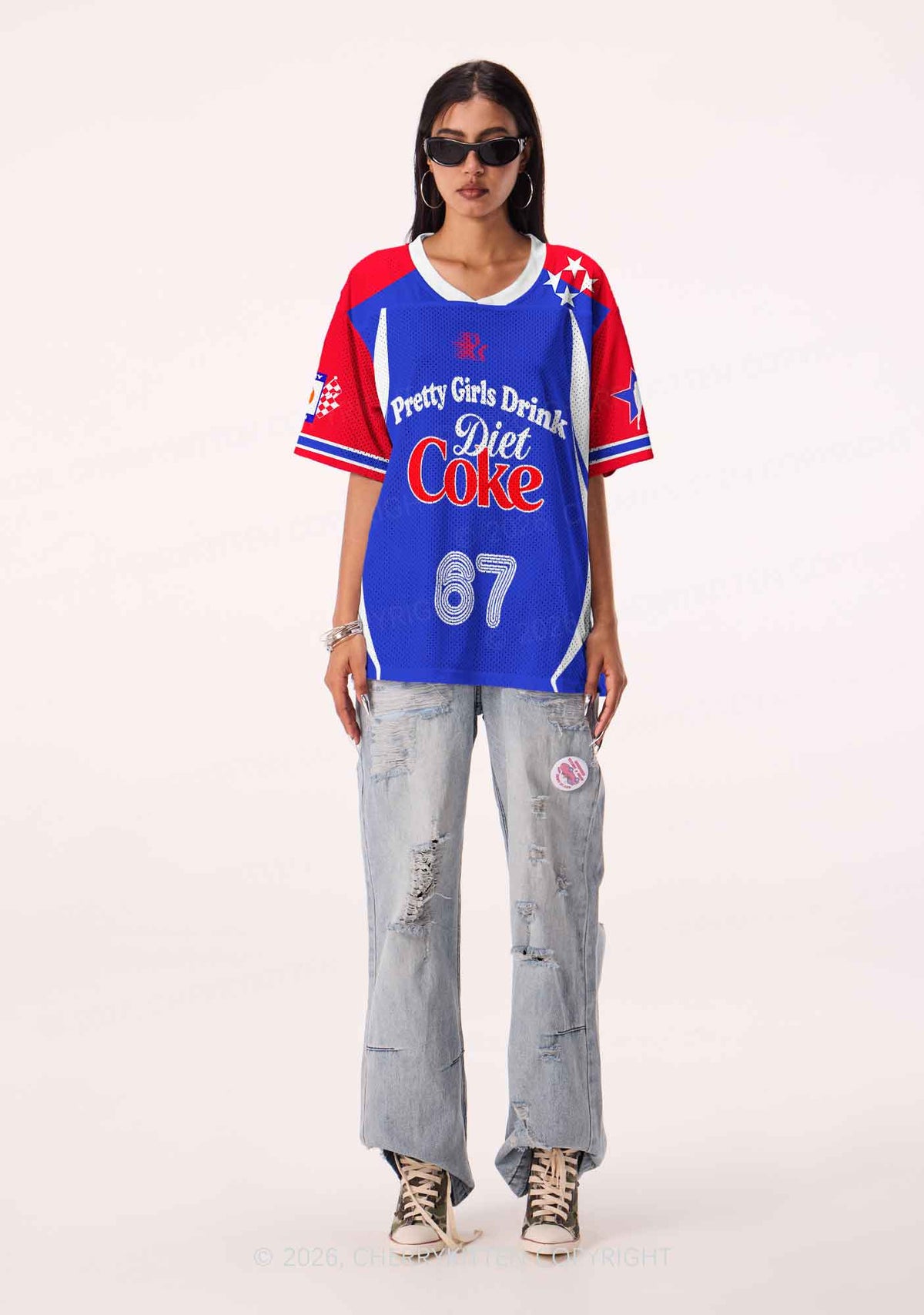 Blue Pretty Girls Drink Diet Cola Y2K Sport Jersey Shirts Cherrykitten