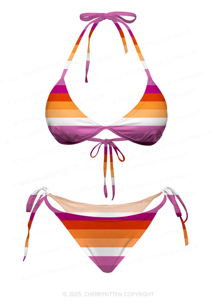 Lesbian Pride Y2K Print Bikini Set Cherrykitten