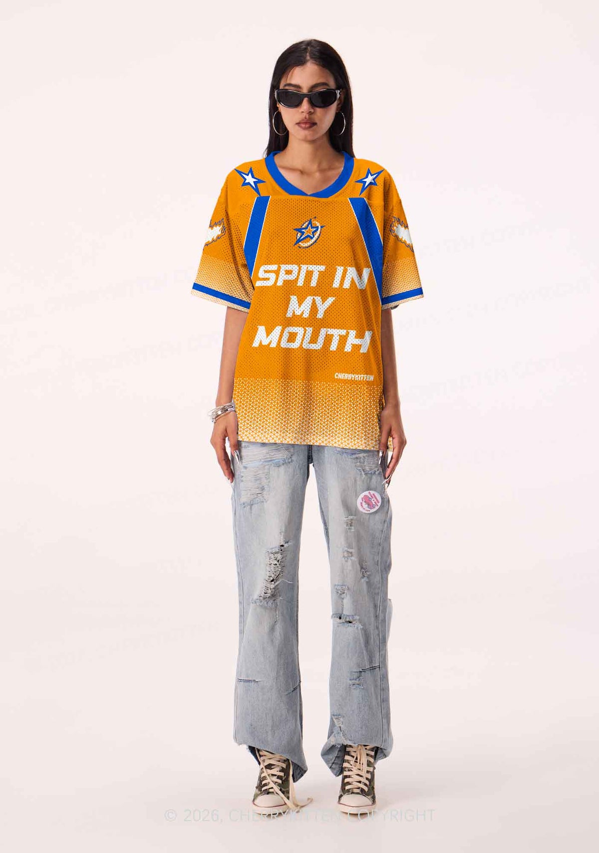 Orange Spit In My Mouth Y2K Sport Jersey Shirts Cherrykitten