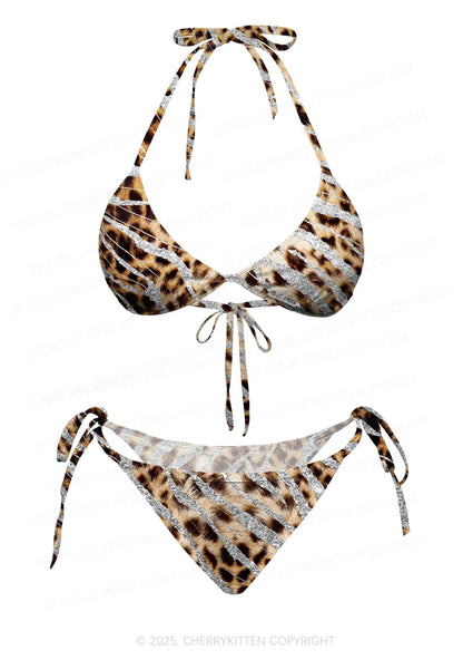 Shimmering Leopard Y2K Print Bikini Set Cherrykitten