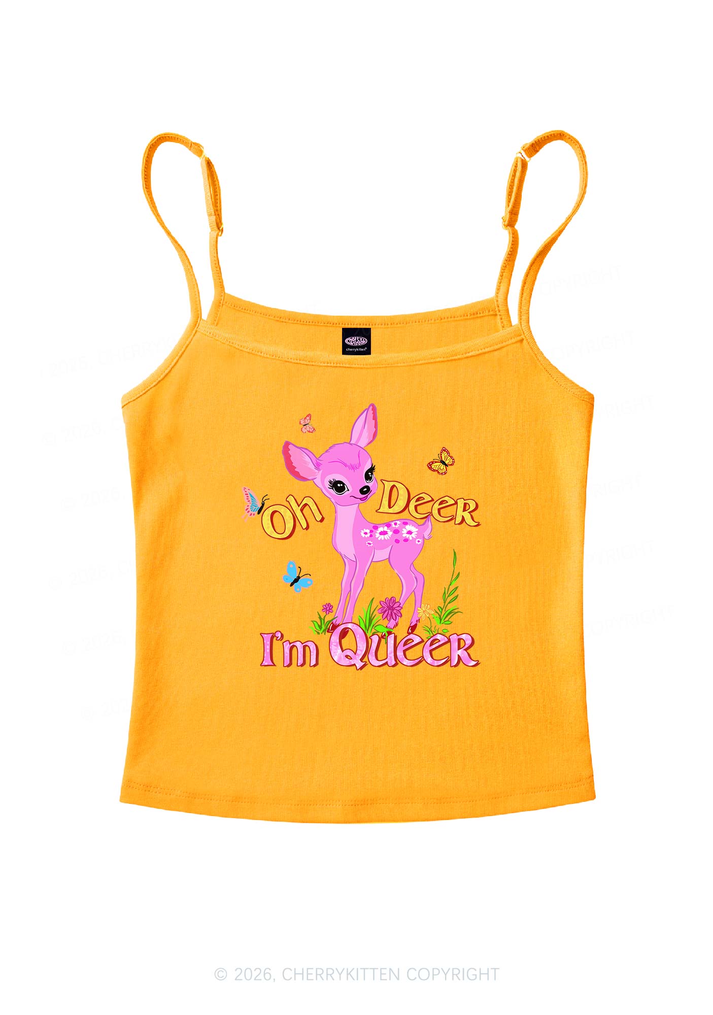 Oh Deer Im Queer Pride Y2K Spaghetti Strap Cami Cherrykitten