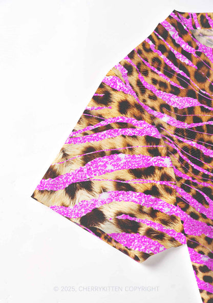 Sparkle Pink Leopard Y2K Mesh Crop Top Cherrykitten