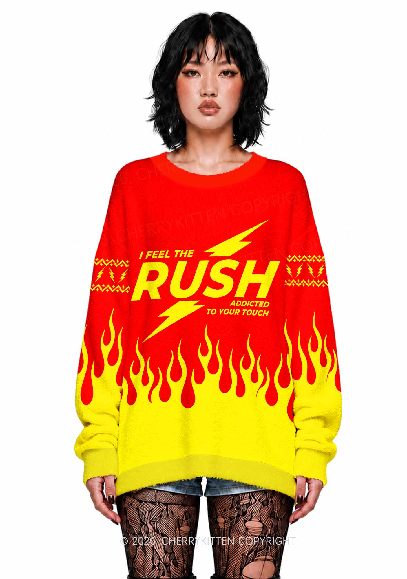 I Feel The Rush Y2K Knit Sweatshirt Cherrykitten