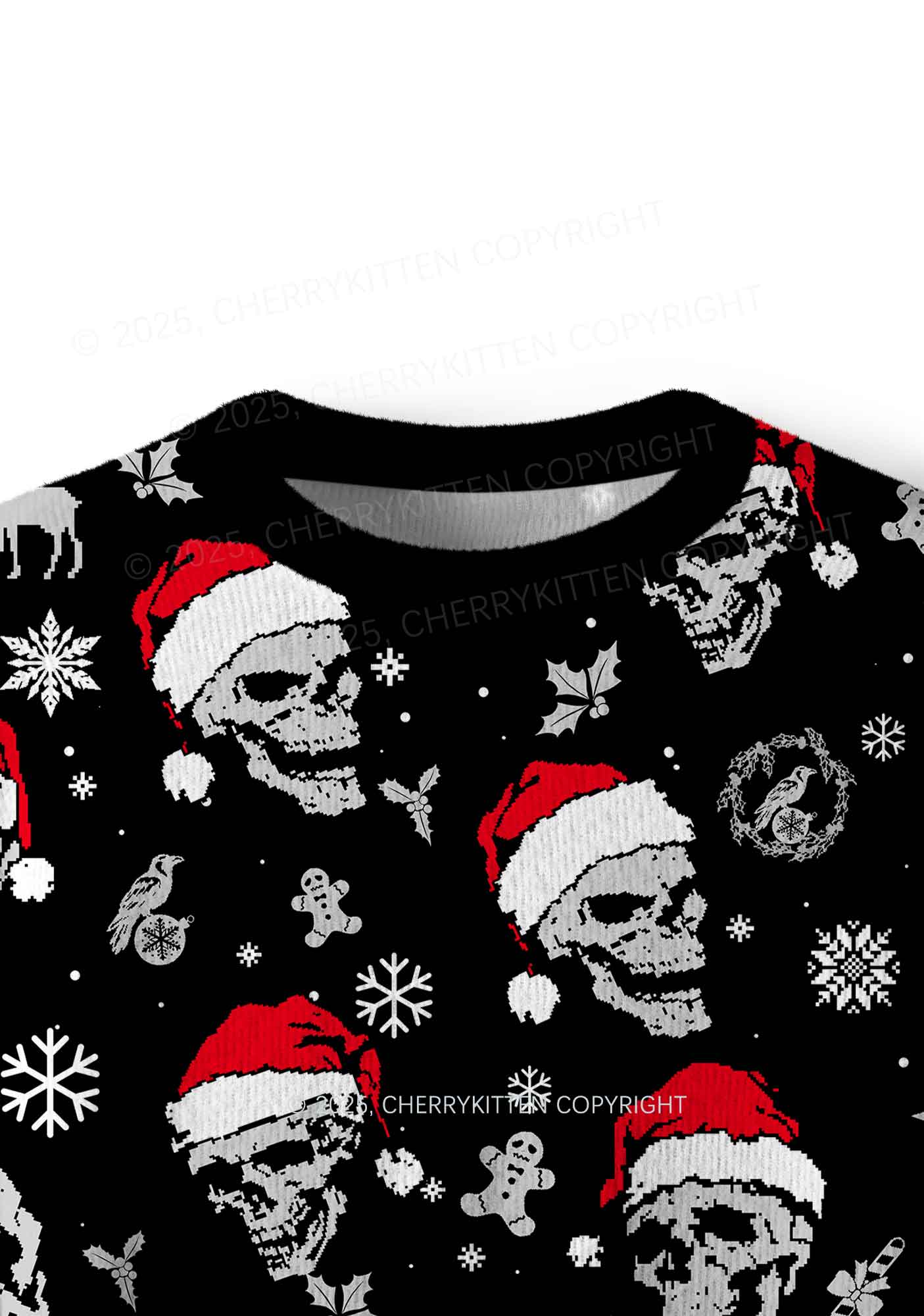 Skull Santa Y2K Christmas Knit Sweatshirt Cherrykitten