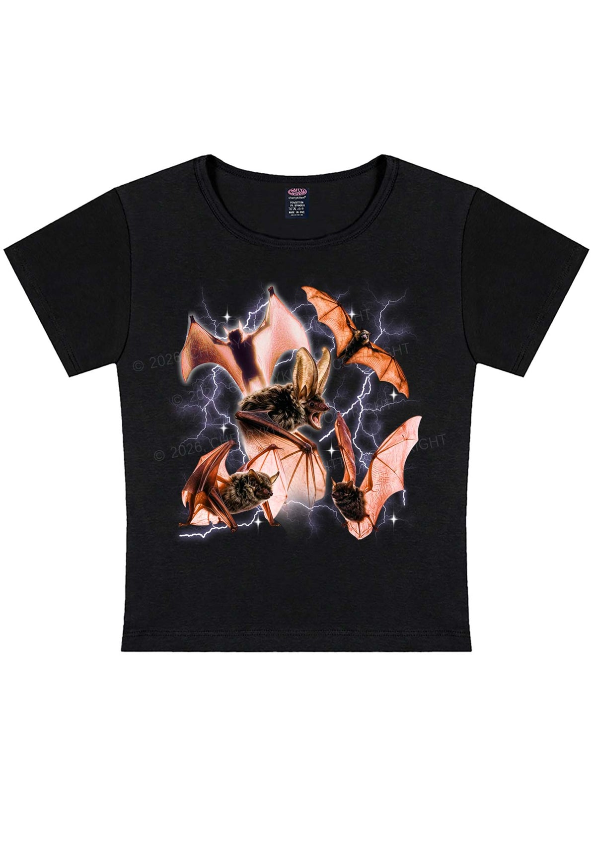 Halloween Bat In Lightning Y2K Baby Tee Cherrykitten