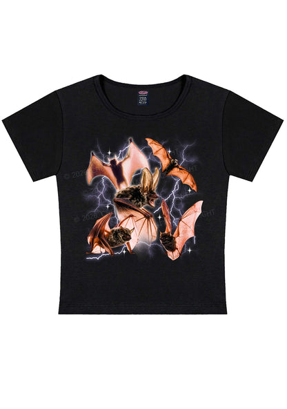 Halloween Bat In Lightning Y2K Baby Tee Cherrykitten