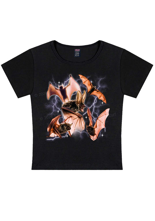 Halloween Bat In Lightning Y2K Baby Tee Cherrykitten