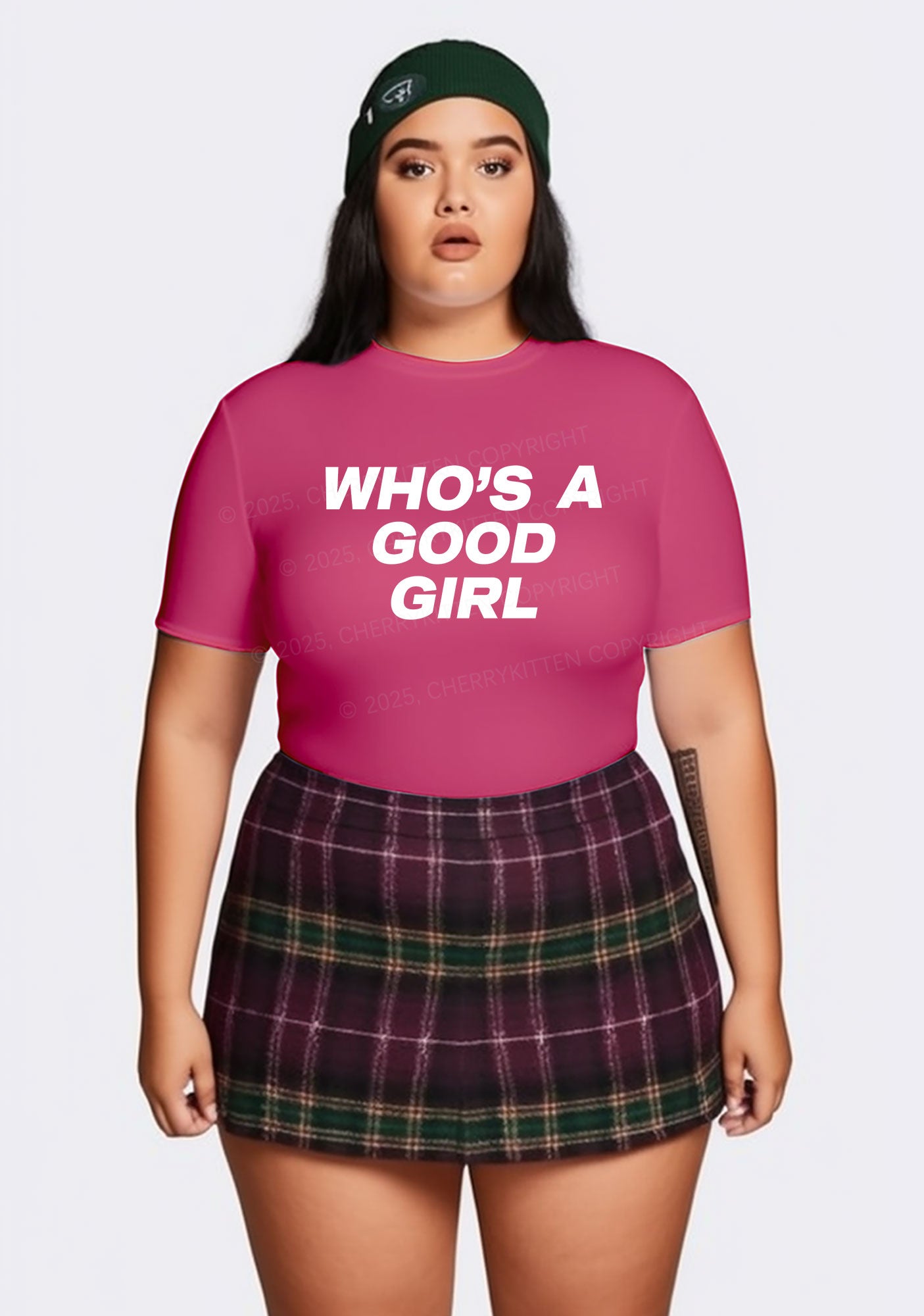 Curvy Whos A Good Girl Y2K Baby Tee Cherrykitten