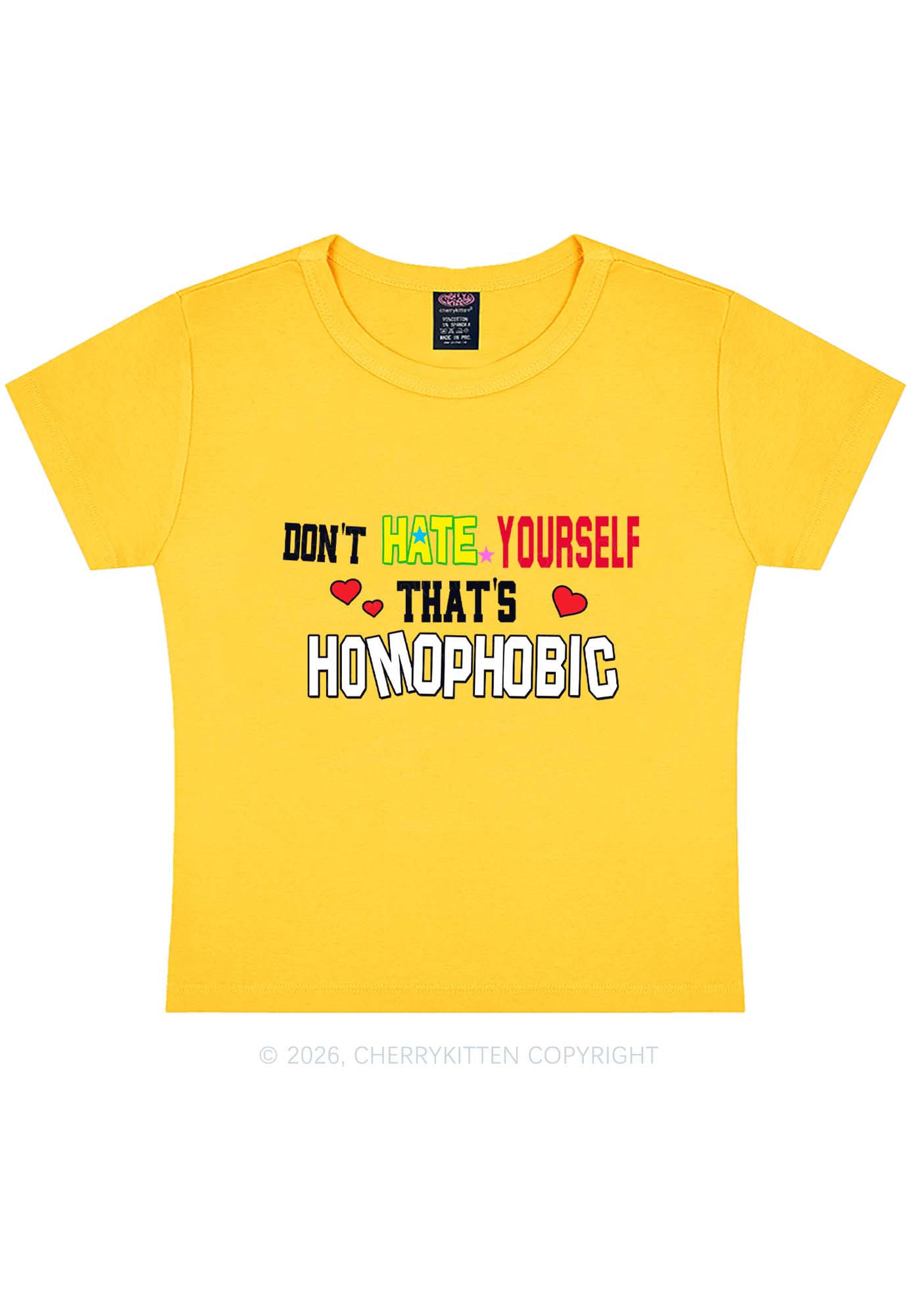 Hate Yourself Thats Homophobic Pride Y2K Baby Tee Cherrykitten