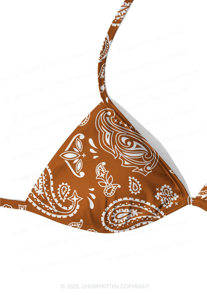 Brown Paisley Y2K Print Bikini Set Cherrykitten