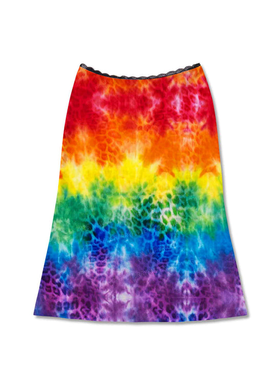 Rainbow Leopard Tie Dye Pride Y2K Print Midi Skirt Cherrykitten