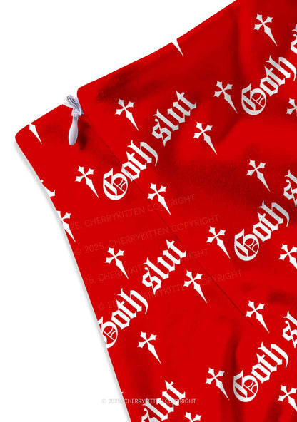 Halloween Goth Slxt Y2K Print Mini Skirt Cherrykitten