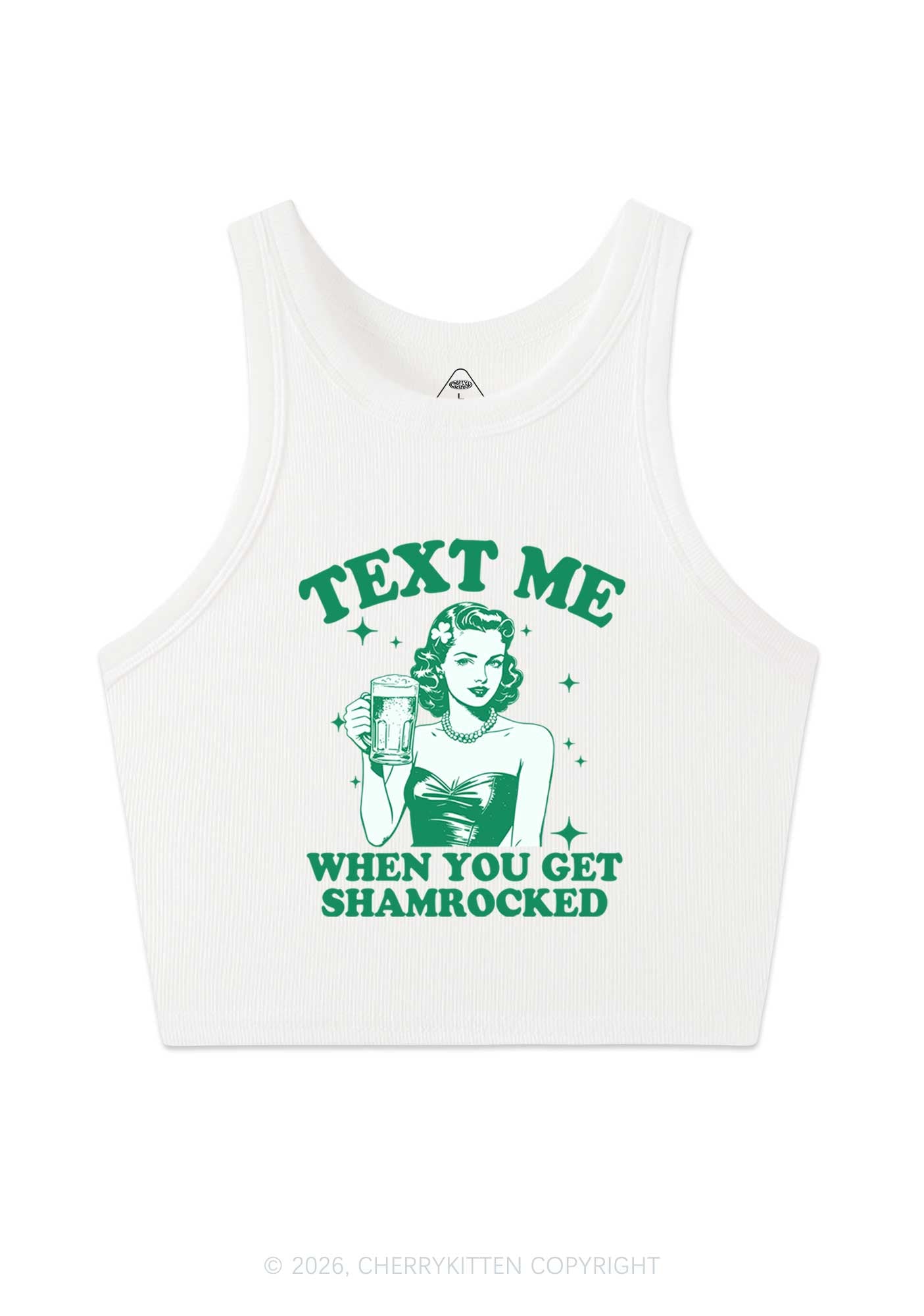 Text Me When You Get Shamrocked St Patricks Y2K Crop Tank Top Cherrykitten