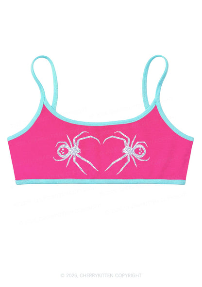 Glitter Skull Spider Y2K Super Crop Cami Cherrykitten