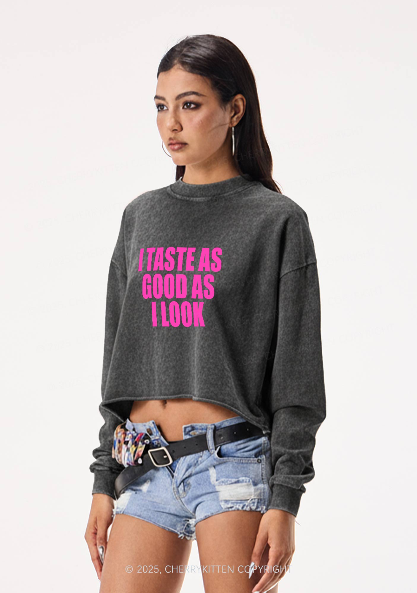 Taste Good Y2K Crop Washed Sweatshirts Cherrykitten