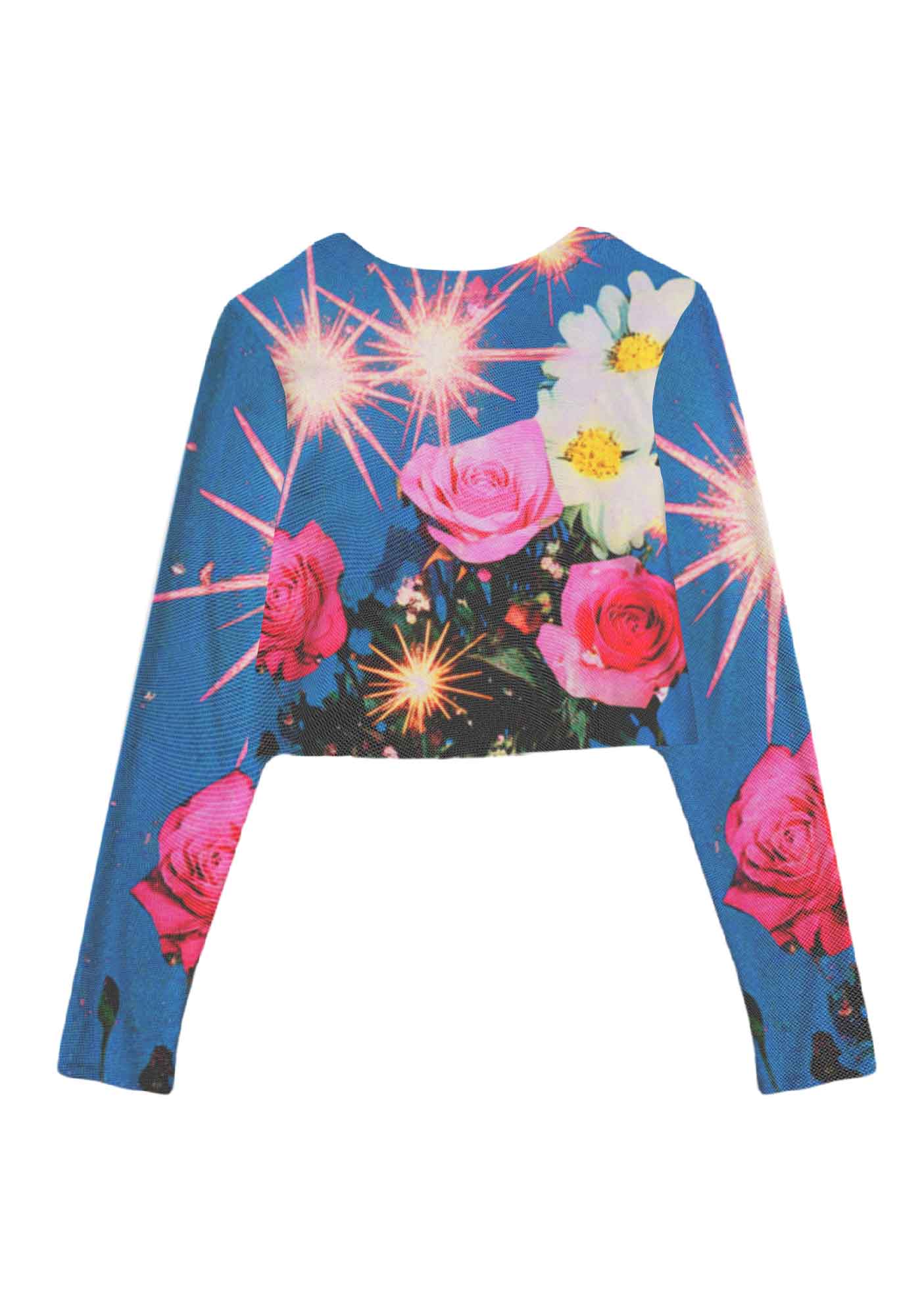 Blooming Flowers Y2K Mesh Long Sleeve Crop Top Cherrykitten
