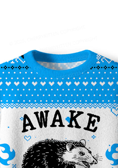 Blue Awake But What Cost Y2K Christmas Knit Sweatshirt Cherrykitten