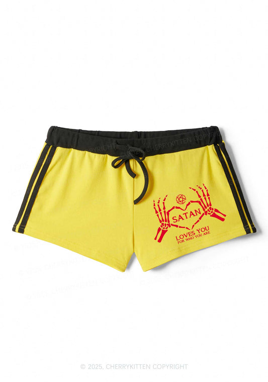 Halloween Satan Loves You Y2K Drawstring Mini Shorts Cherrykitten