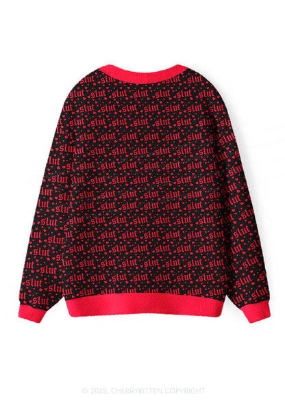 Black Slxt Y2K Christmas Cardigan Knit Sweatshirt Cherrykitten