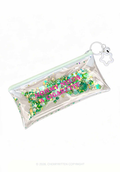 Mommy Needs A Cigarette Y2K Quicksand Transparent Pencil Pouch Cherrykitten