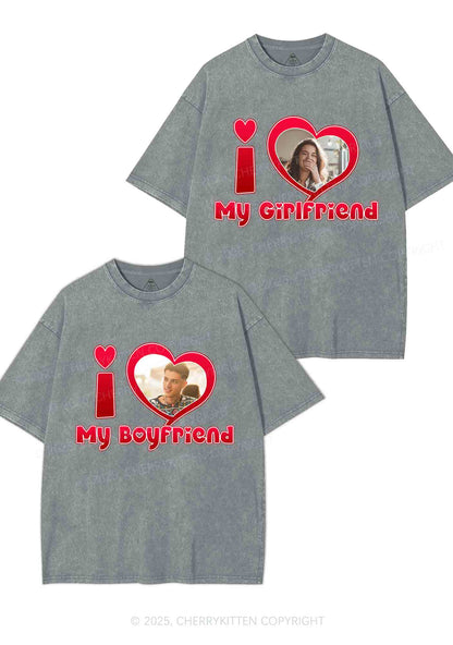 Custom BF GF Red Heart Y2K Valentine's Day Washed Tee Cherrykitten