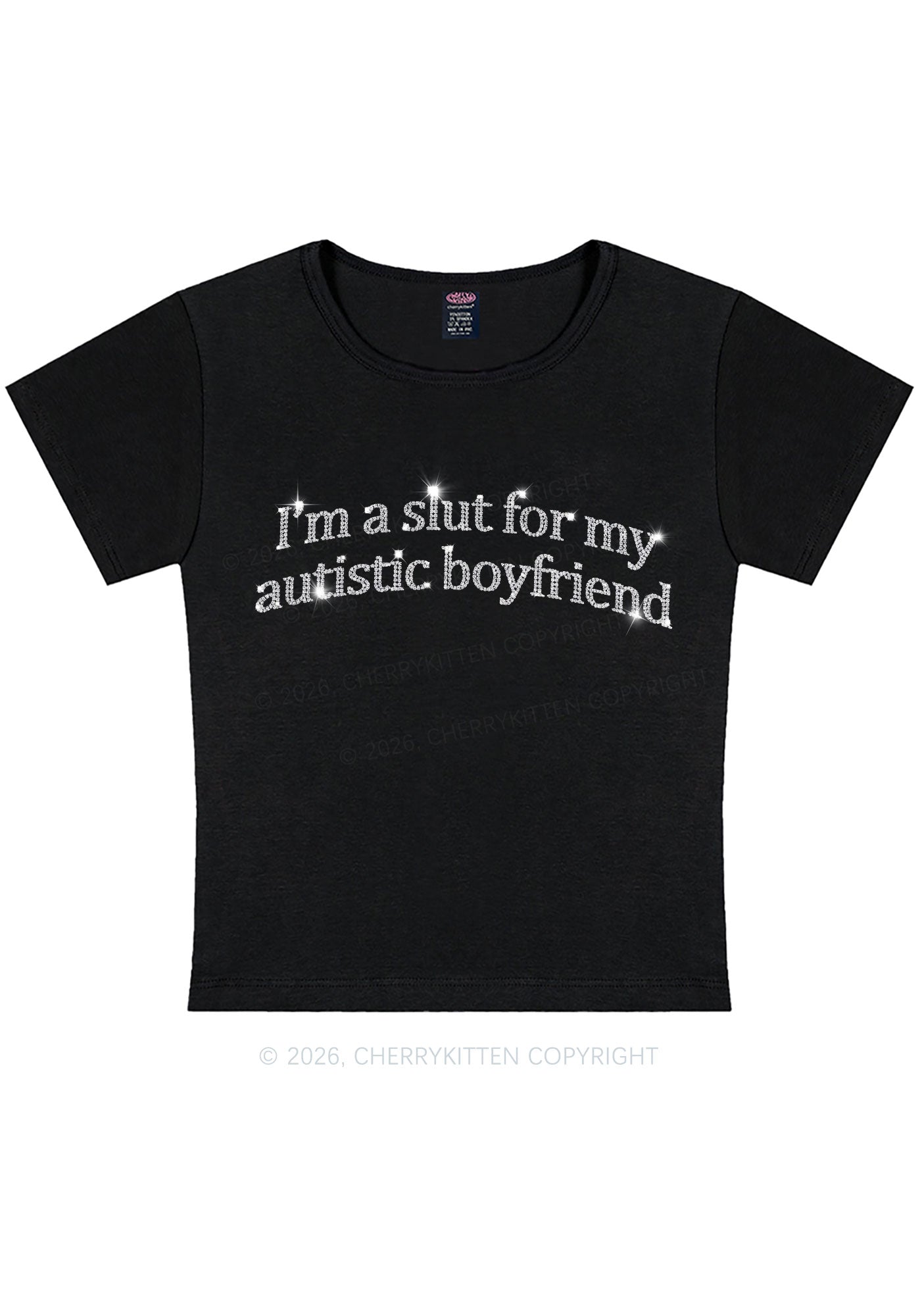Rhinestone Slxt For My Autistic BF Y2K Baby Tee Cherrykitten