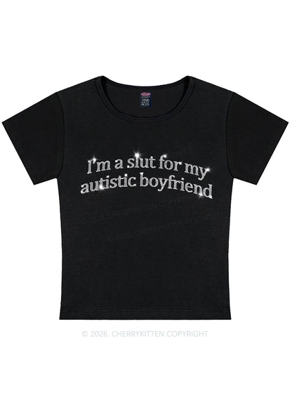 Rhinestone Slxt For My Autistic BF Y2K Baby Tee Cherrykitten