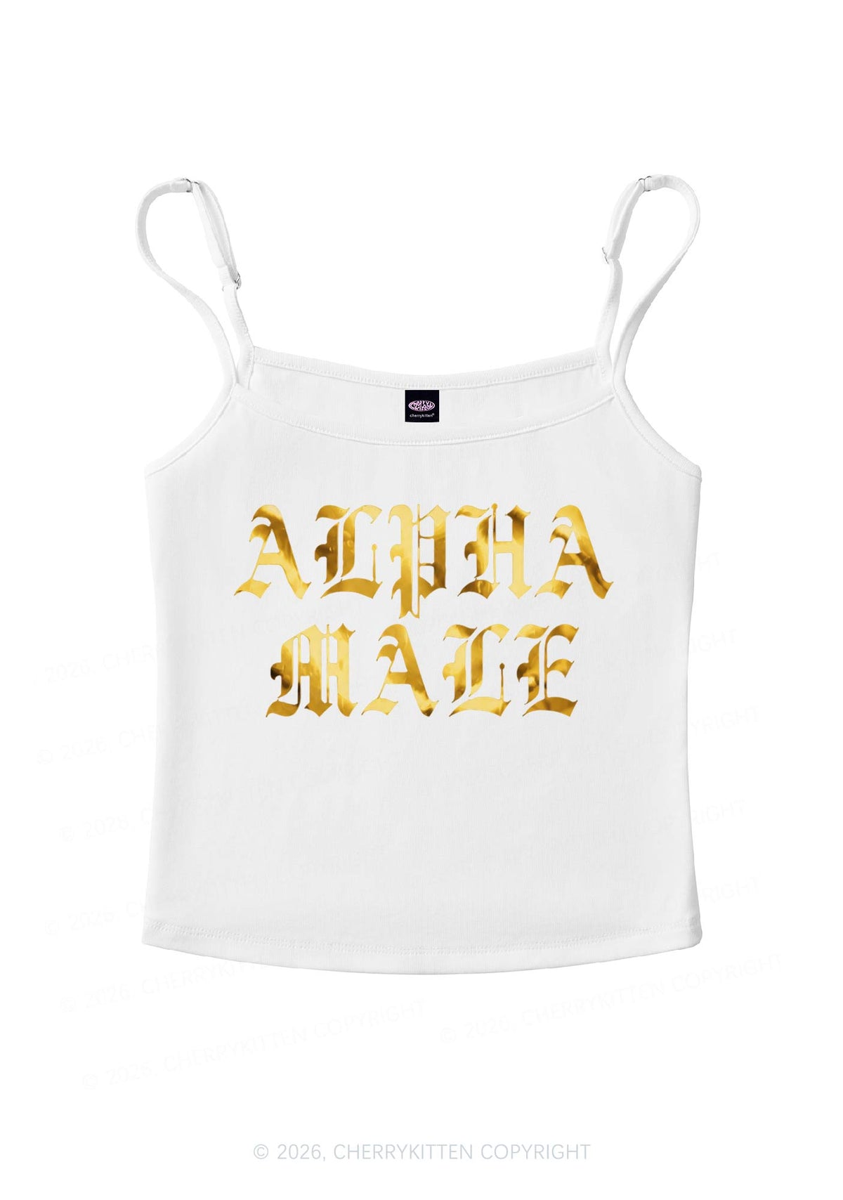 Alpha Male Silver Foil Printed Y2K Spaghetti Strap Cami Cherrykitten