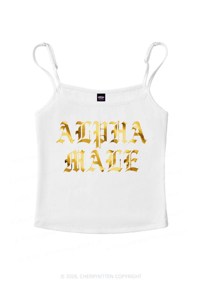 Alpha Male Silver Foil Printed Y2K Spaghetti Strap Cami Cherrykitten