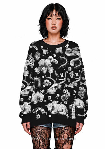 Halloween Dark Sheep Bone Y2K Knit Sweatshirt Cherrykitten